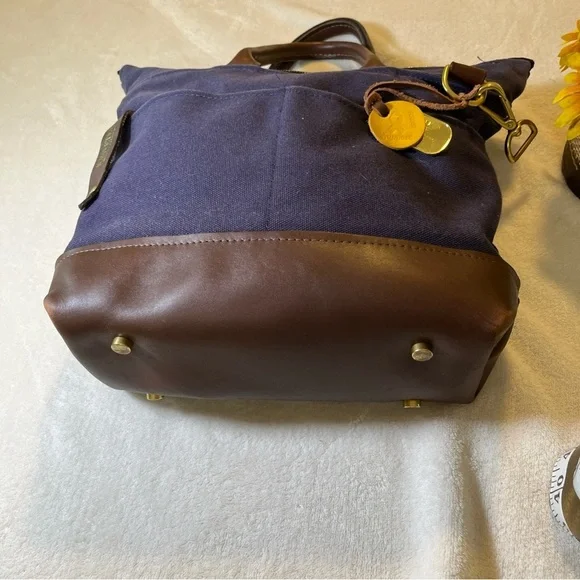 R. Riveter Navy Blue Carry All Canvas Leather Tote Bag Purse - Picture 5 of 9
